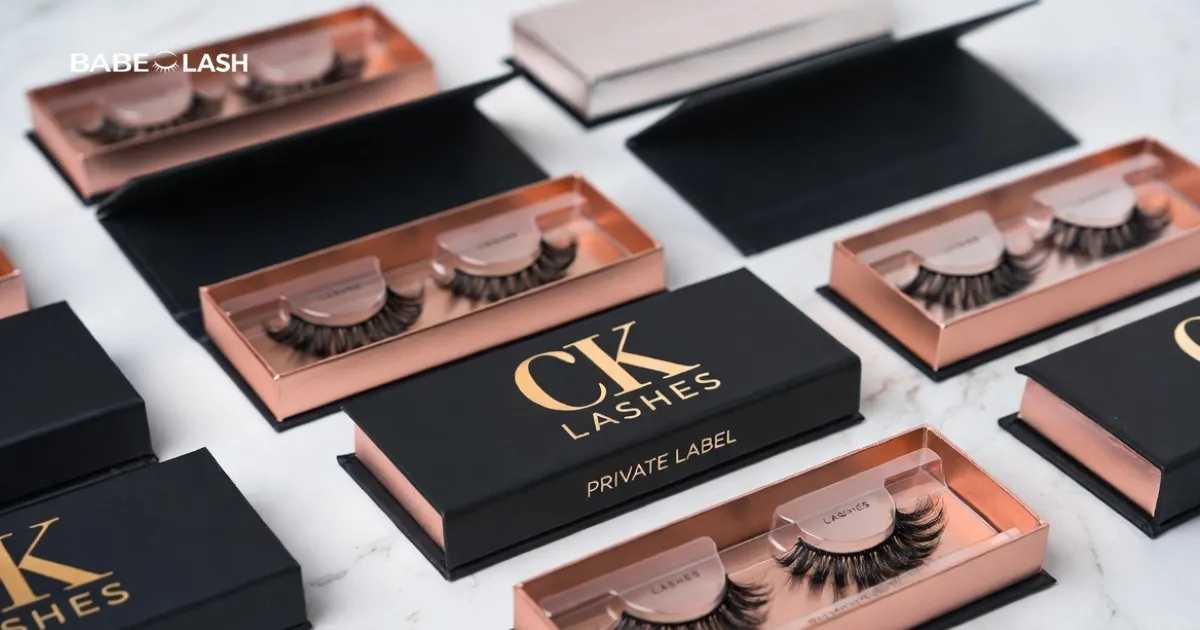 Custom wholesale lash packaging with private label branding from CK Lashes Atlanta