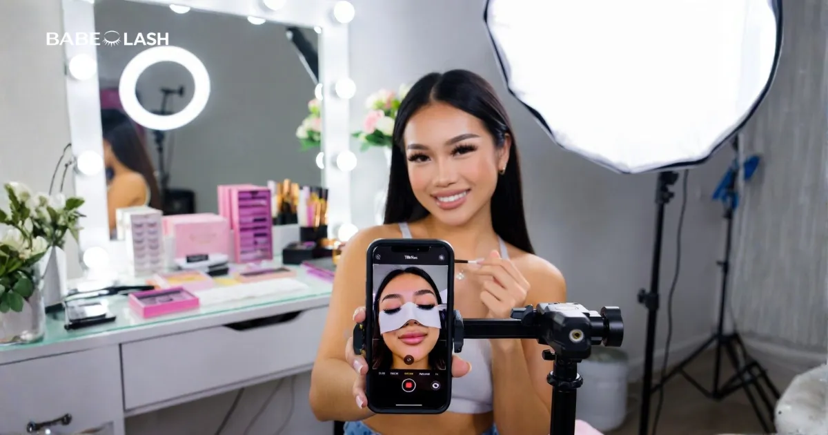 Lash vendor marketing on TikTok with influencer tutorial content