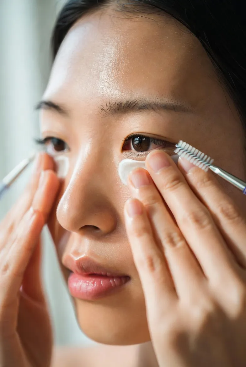 Lash cluster aftercare cleansing gently around the eye to extend wear time